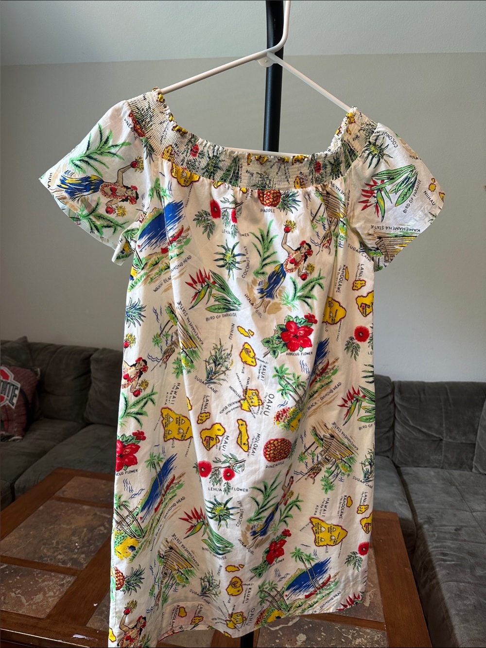 J.Crew Hawaiian Print Off Shoulder Dress Size 6 Tropical Hula Aloha